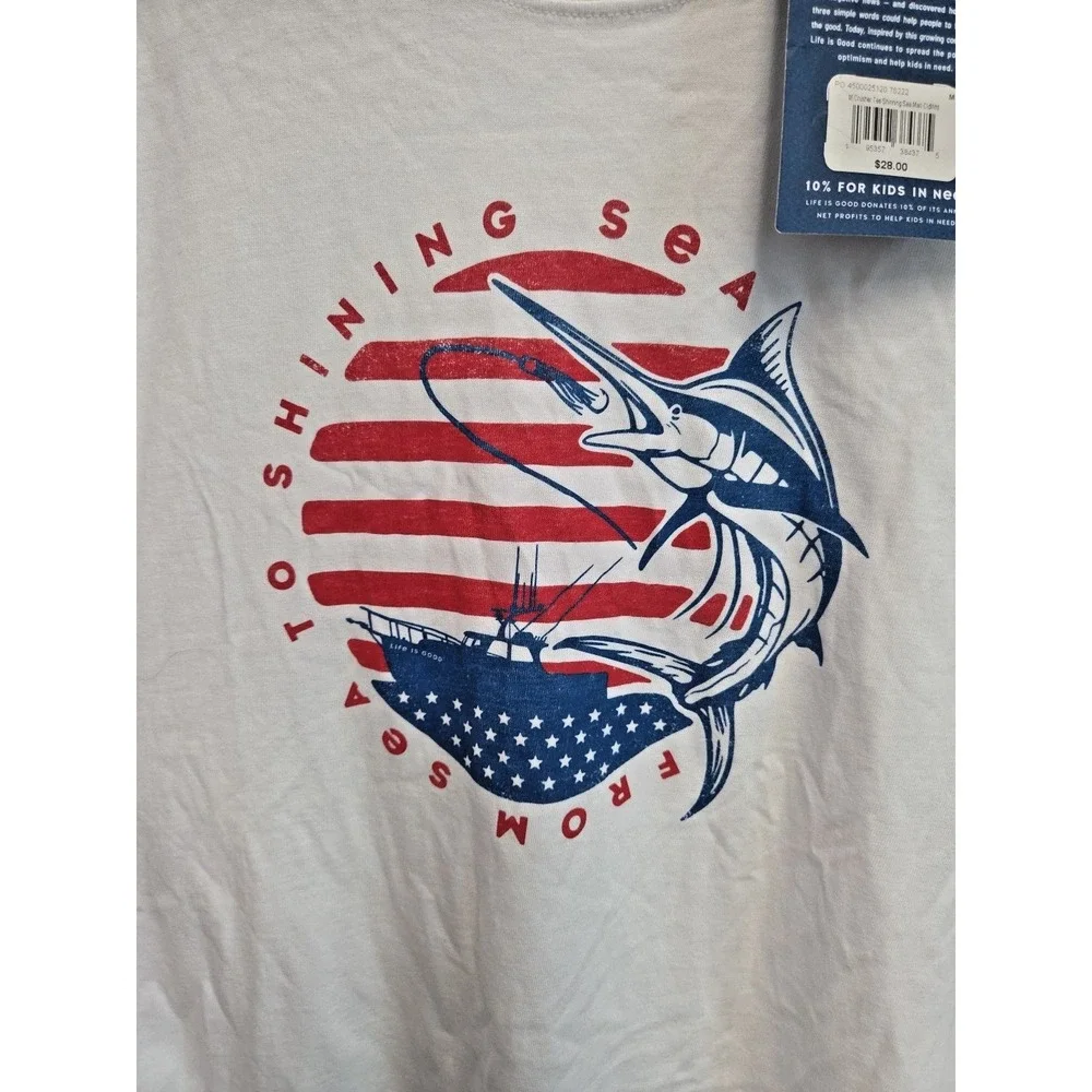 Life Is Good Crusher T Shirt Mens Sz M American Flag Beach Shining Sea NWT